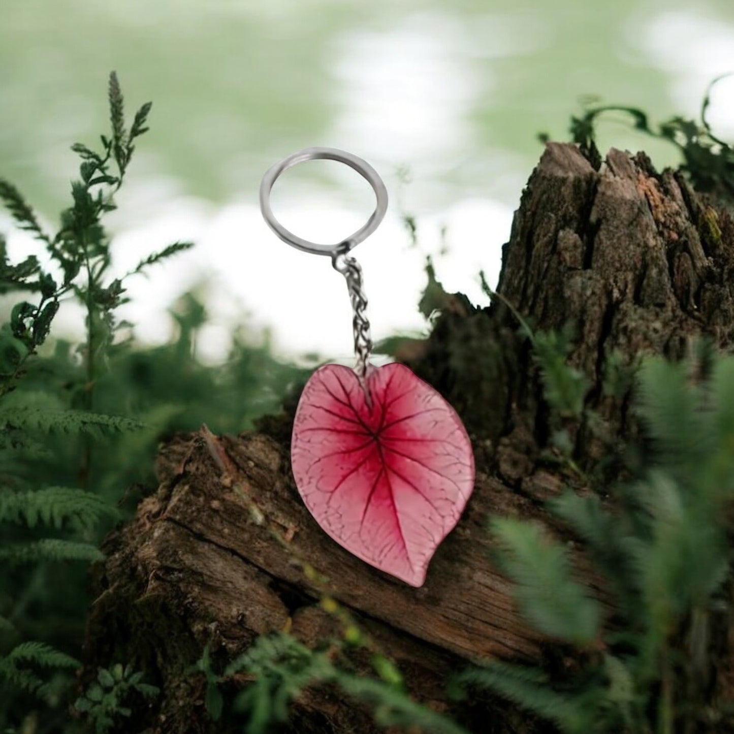 Caladium Pink Fancy Key Ring